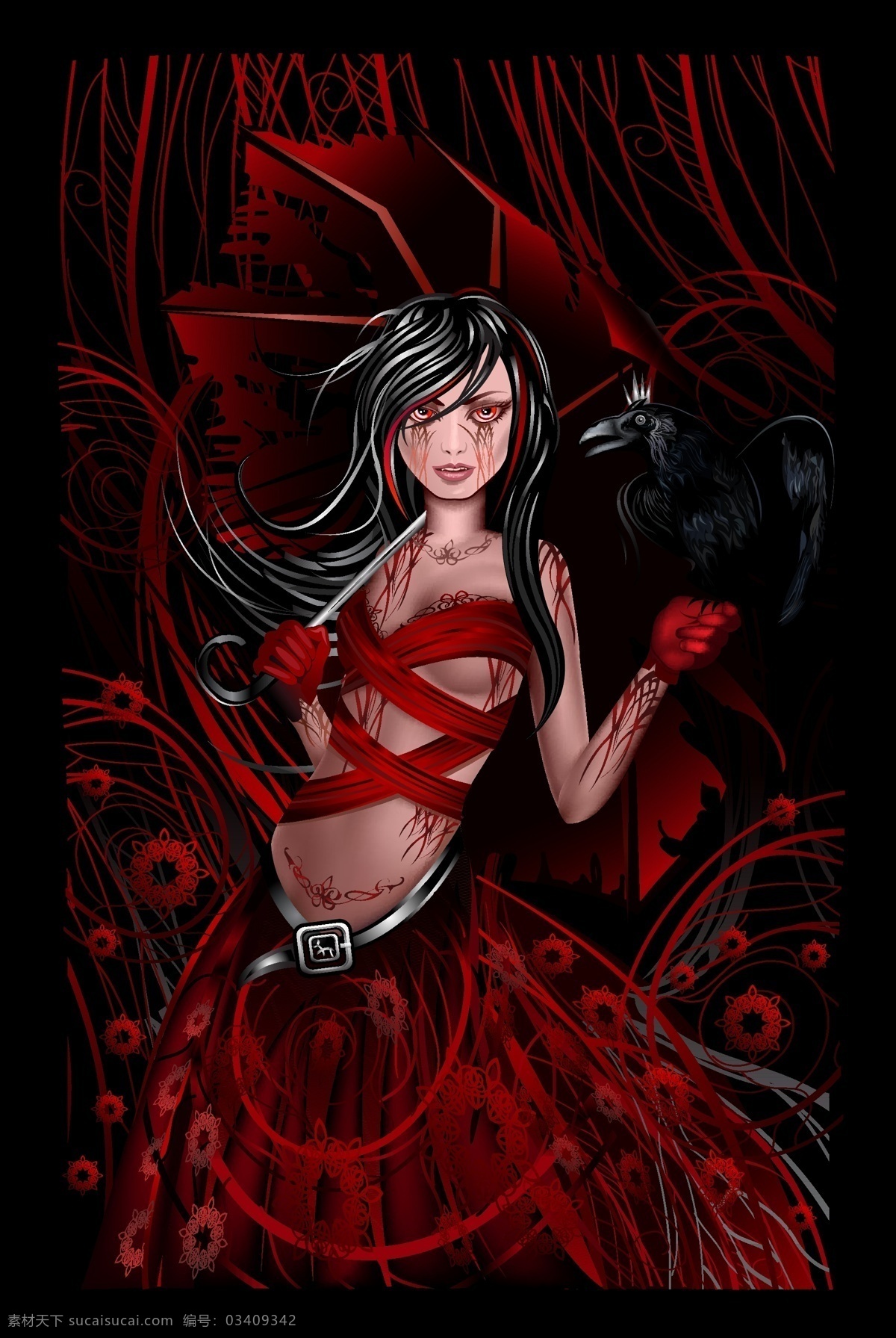血腥 恐怖 漫画 图像 矢量 鬼 卡通 图形 乌鸦 该死的 黑暗天使 矢量图 矢量人物