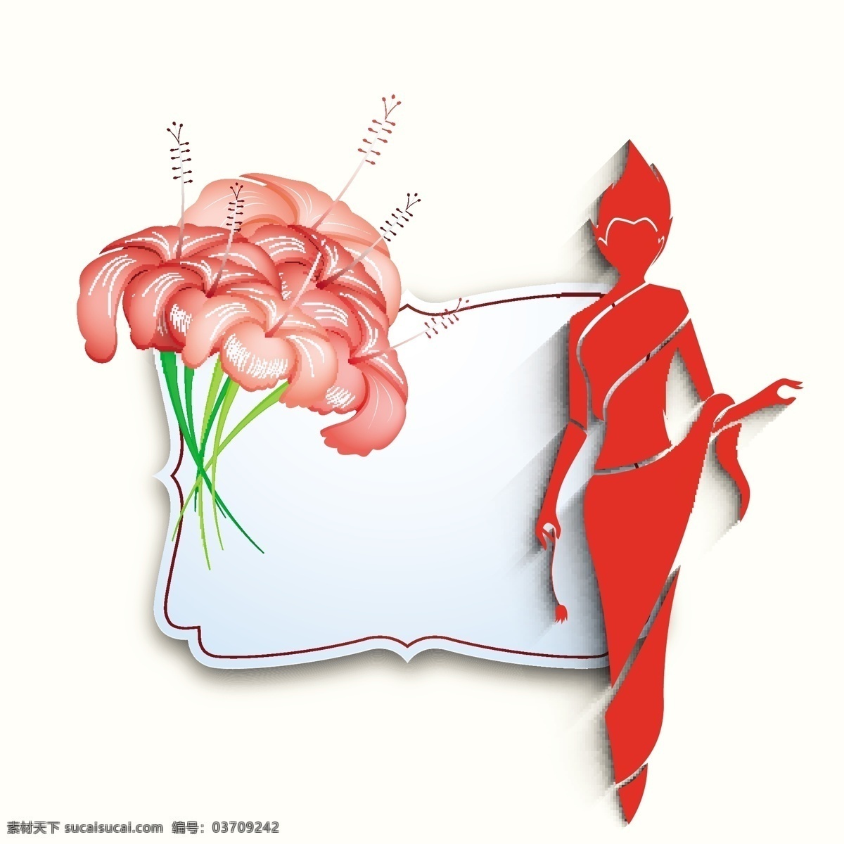 三八妇女节 贺卡 海 报以 一个 女人 文本 空间 花 红色 轮廓 矢量图 日常生活