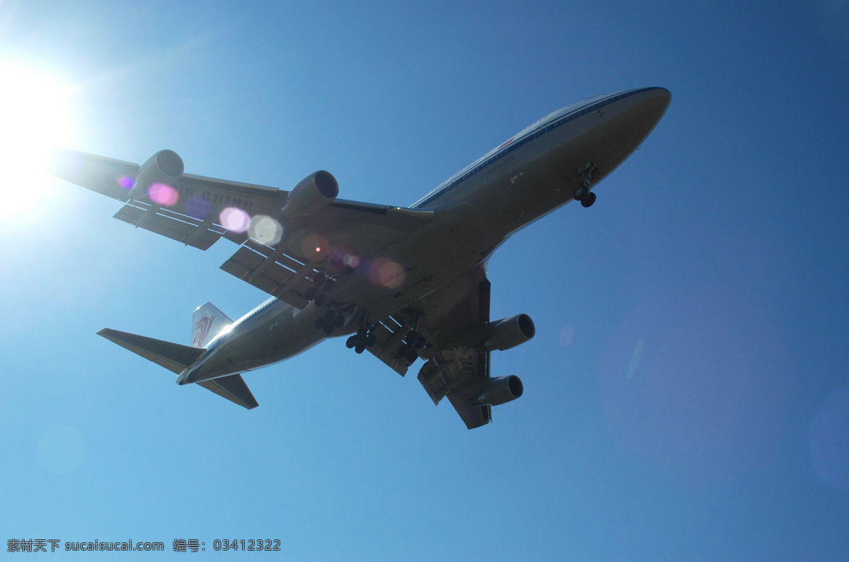 飞机 中国航空 飞行 蓝天 光晕 现代科技 工业生产 科技 摄影图库