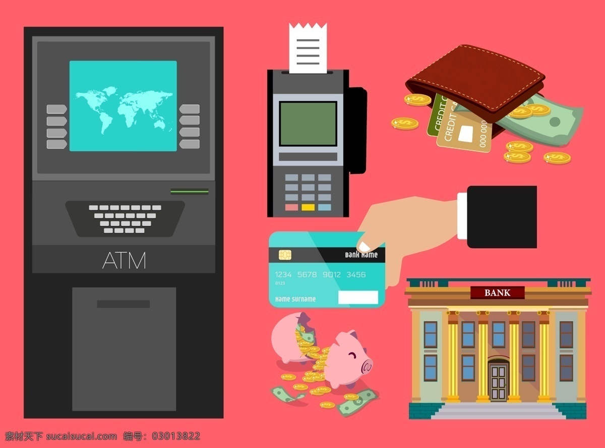 创意 金融 元素 提款机 银行卡 手臂 信用卡 矢量 高清图片