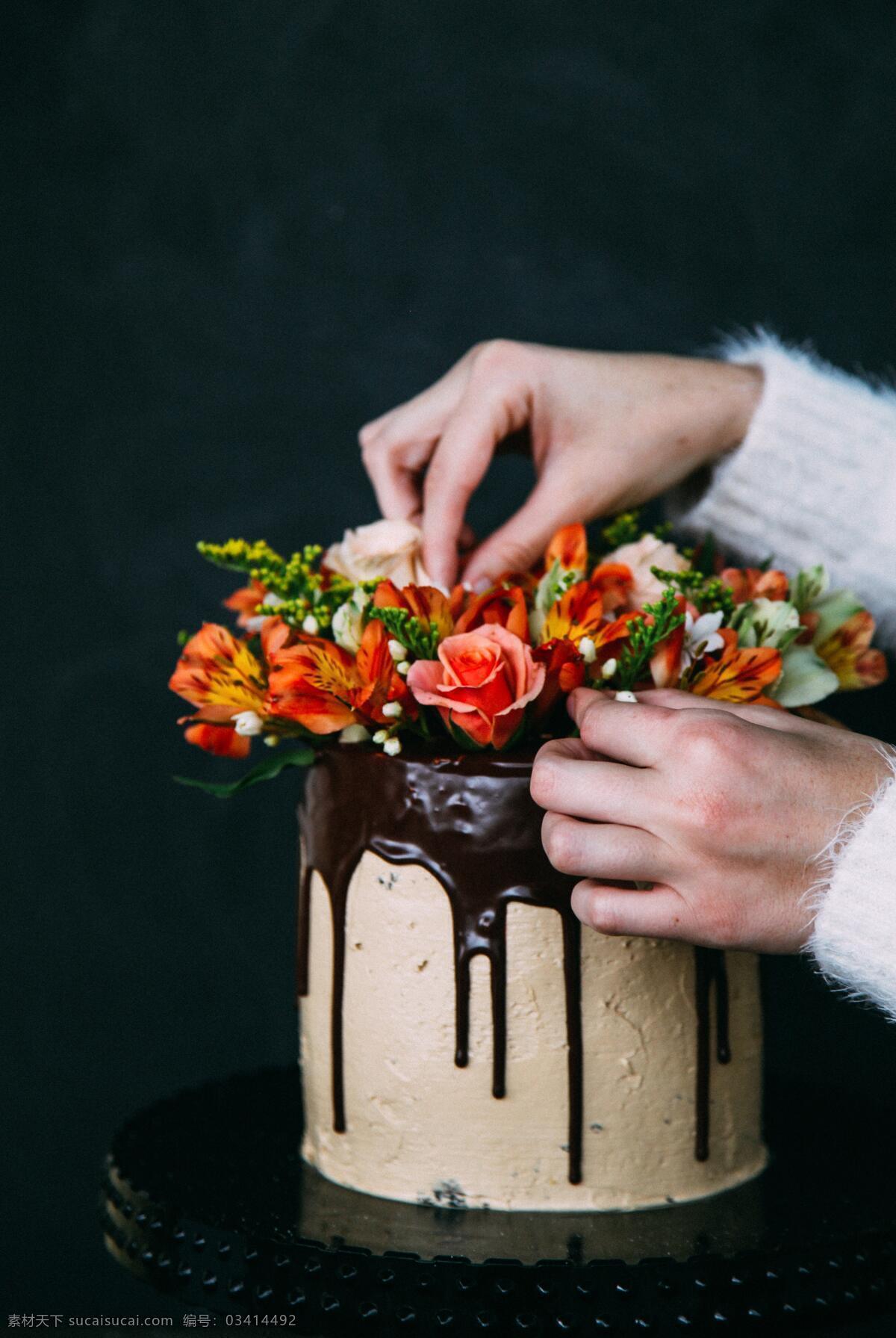 花盆 手 花花 花朵 餐饮