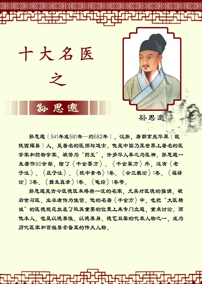 孙思邈 四大名医 汉族 著名 医师 道士 古典边框 分层 源文件