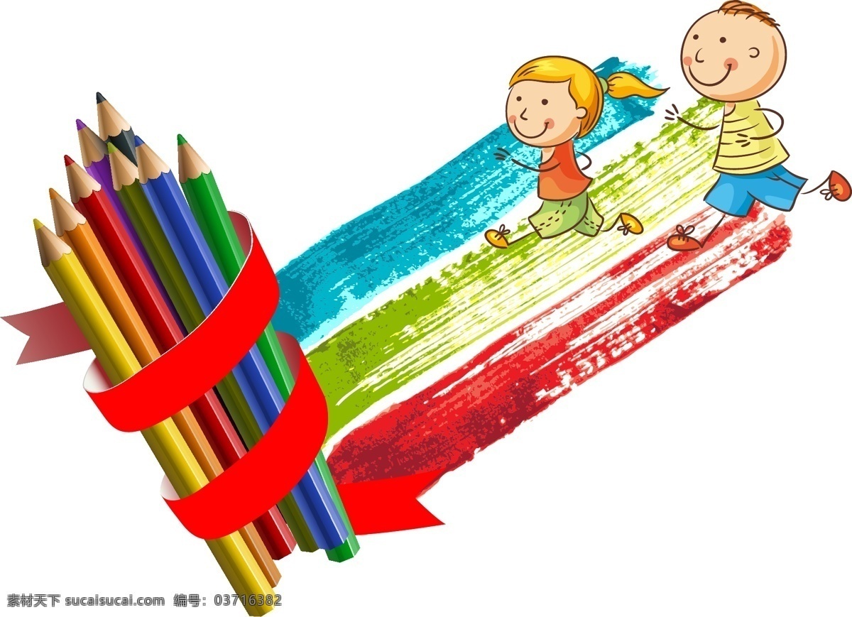 铅笔 跑道 上 奔跑 小孩 奔跑的小孩 彩色画笔 卡通儿童