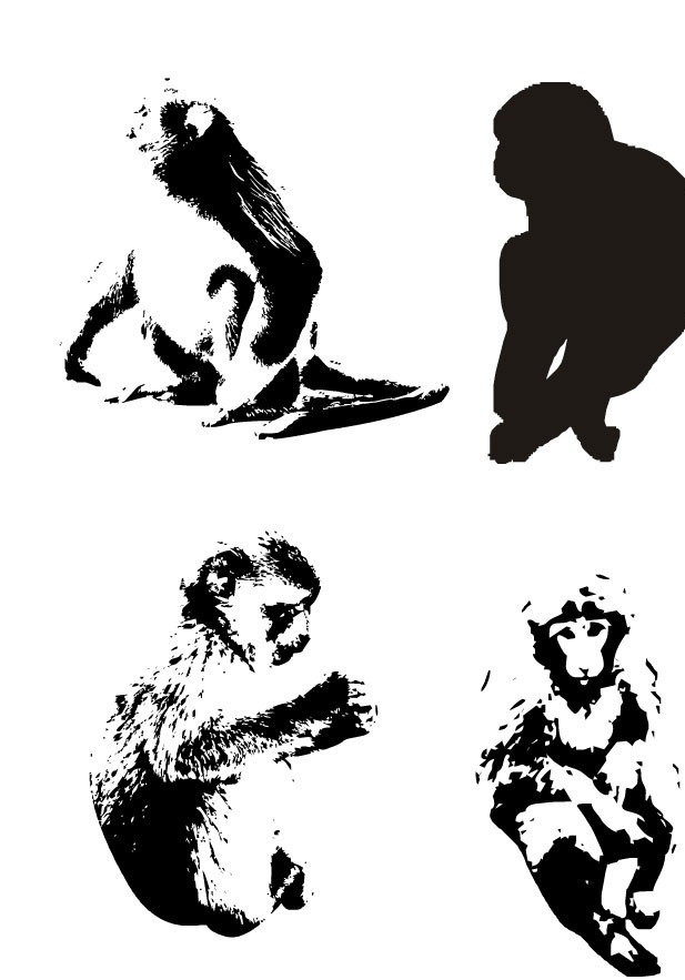 猴子 猴 猴子剪影 猴剪影 动物剪影 哺乳动物 猴子黑白画 金丝猴 手绘画 插画设计 可爱 生肖 野生动物 生物世界 矢量