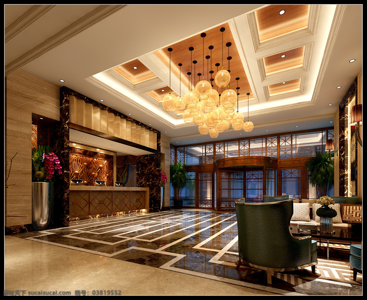 酒店效果图 酒店 大厅 公共空间 接待大厅 环境设计 室内设计