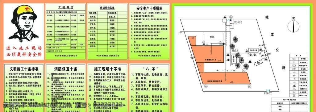 施工建筑 施工 建筑 建筑工程 七牌一图 工程概况 安全施工 戴好安全帽 文明施工 城市建筑 建筑家居 矢量