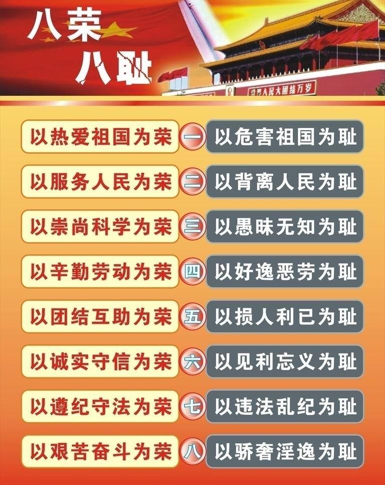 八 荣 耻 八荣八耻 广告设计模板 源文件 展板模板 矢量 其他展板设计