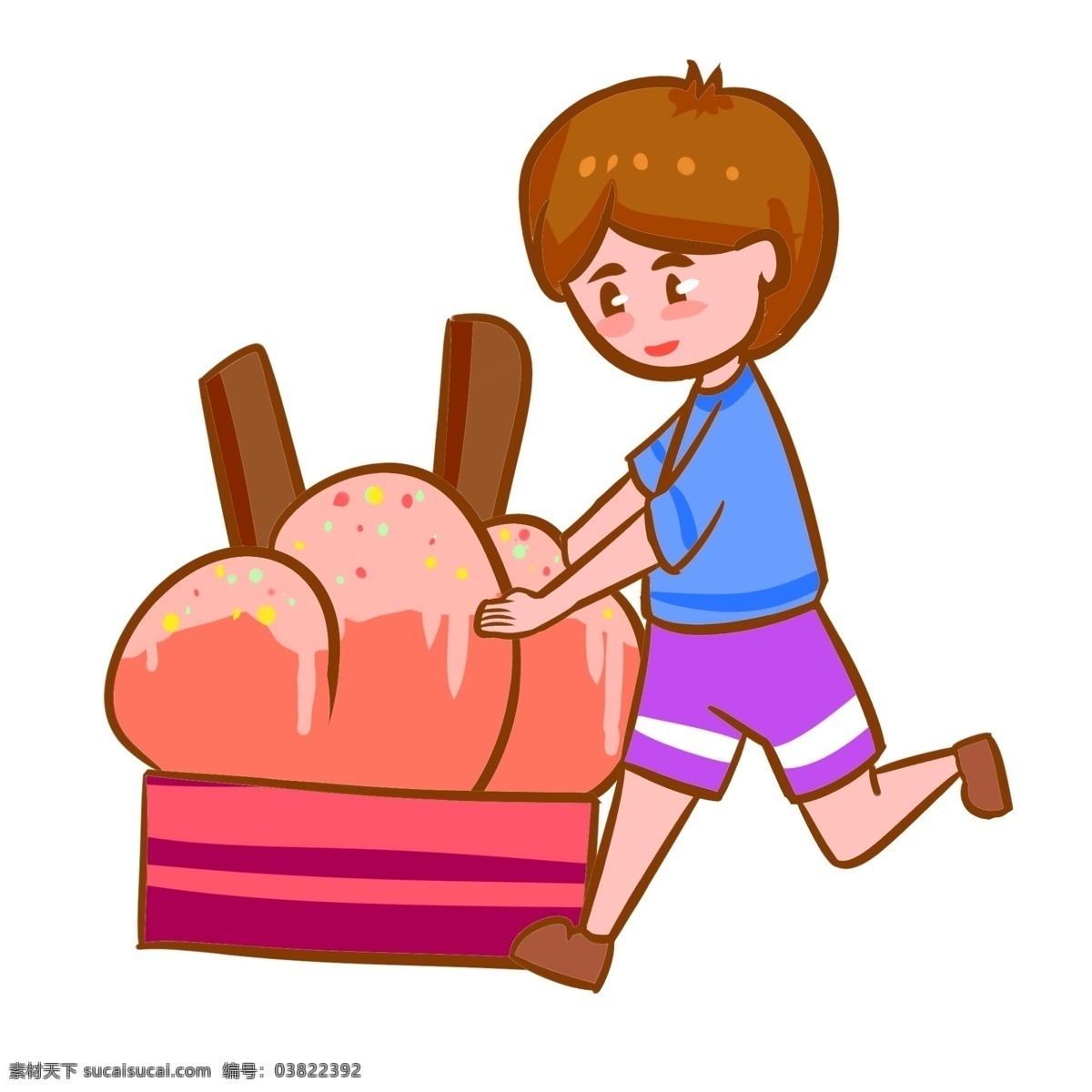 冰 爽 甜点 手绘 插画 卡通 风扇 冰淇淋 西瓜 小男孩 清爽 凉爽 夏天 夏季 嬉戏 开心 玩耍 童趣 避暑 降温 小清新