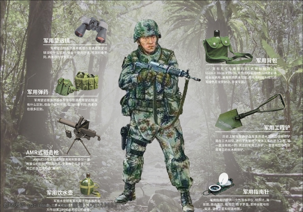 士兵 热带森林作战 个人装备 矢量 武器 现代化军事 图片合成