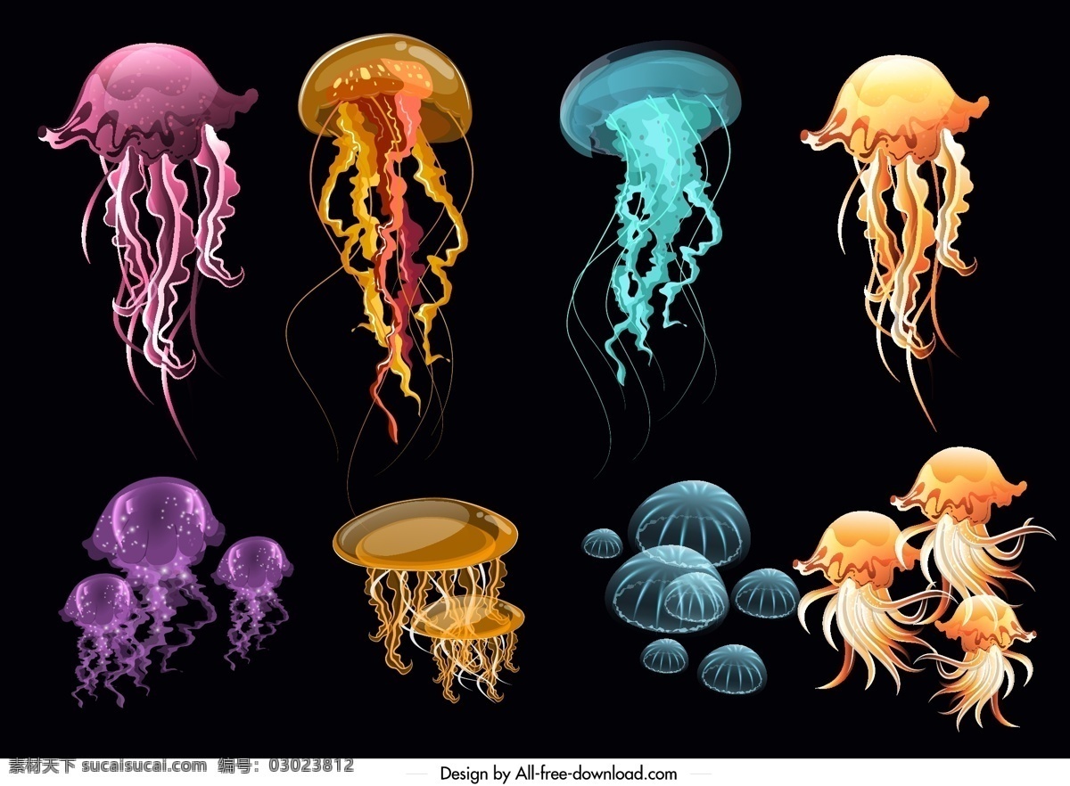 彩色 透明 水母 大海 矢量图 矢量 高清图片