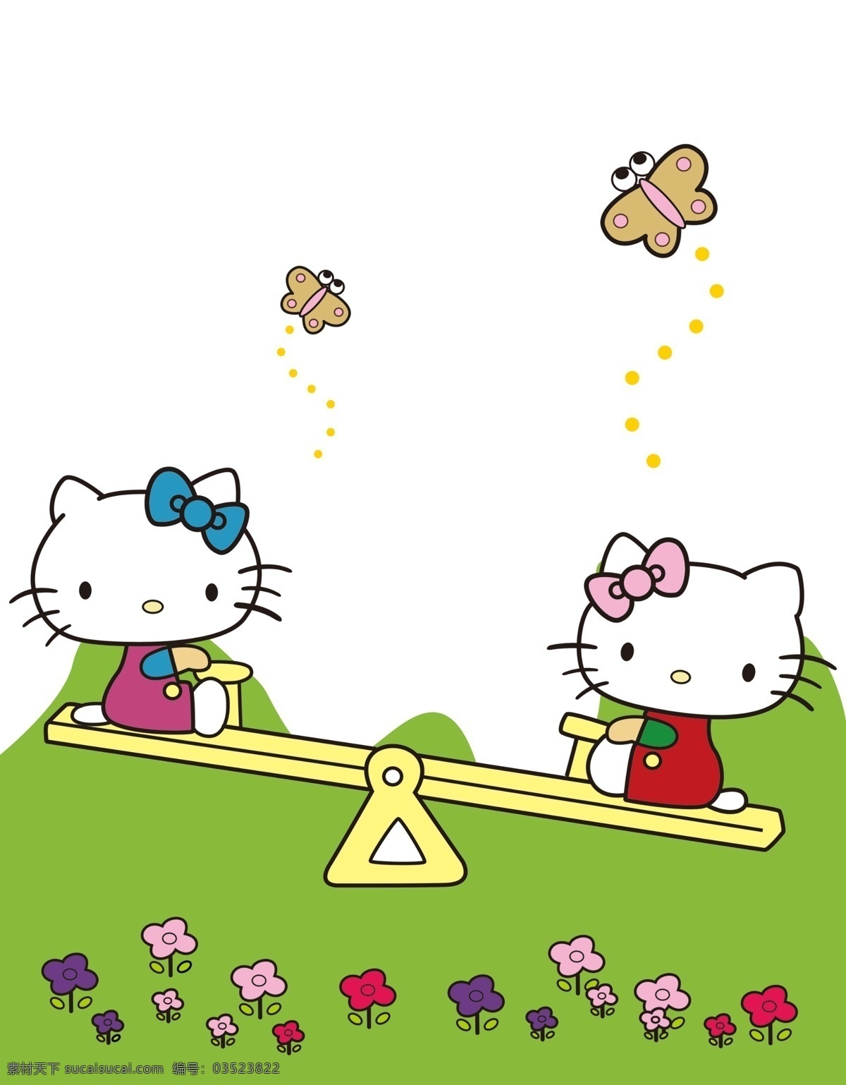 hello kitty 分层 psd格式 草原 雏菊 蝴蝶 卡通 凯蒂猫 模板下载 移门图案 跷跷板 小花 源文件 装饰素材