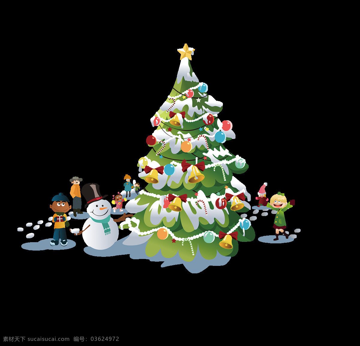 手绘 圣诞树 雪人 雪地 儿童 可爱 卡通 圣诞节 圣诞