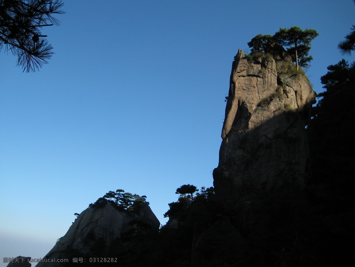 九华山 剪影 风景名胜 蓝天 山峰 摄影图库 树木 自然景观 九华山剪影 风景九华山 psd源文件