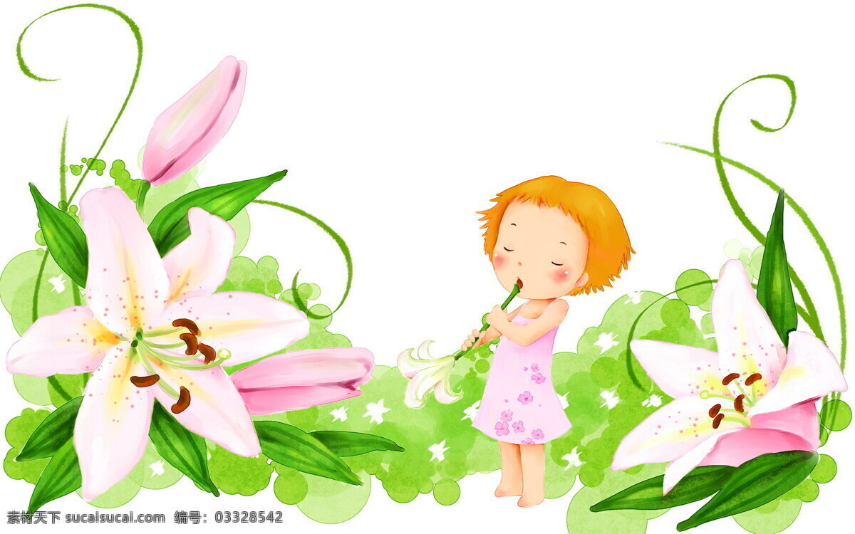 百合 女孩 花朵 小孩 插画集