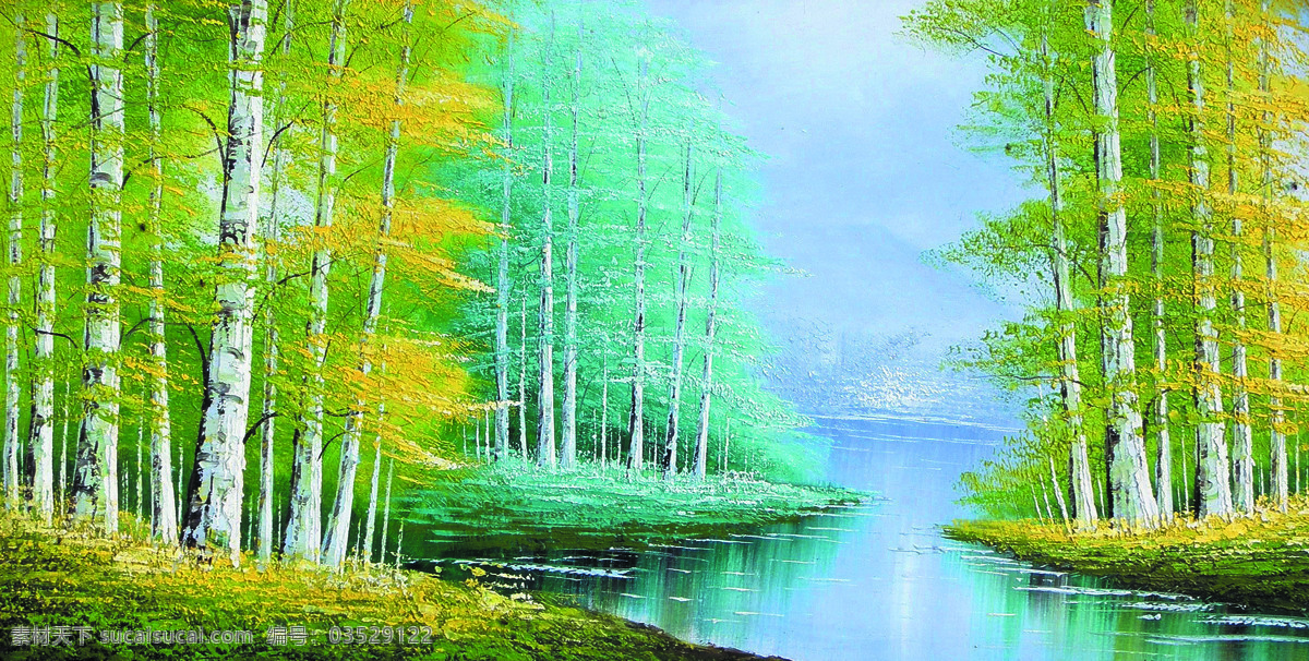 春天 绘画书法 美术 山岭 树林 文化艺术 溪流 桦林 春 绿 设计素材 模板下载 桦林春绿 油画 白桦树 油画艺术