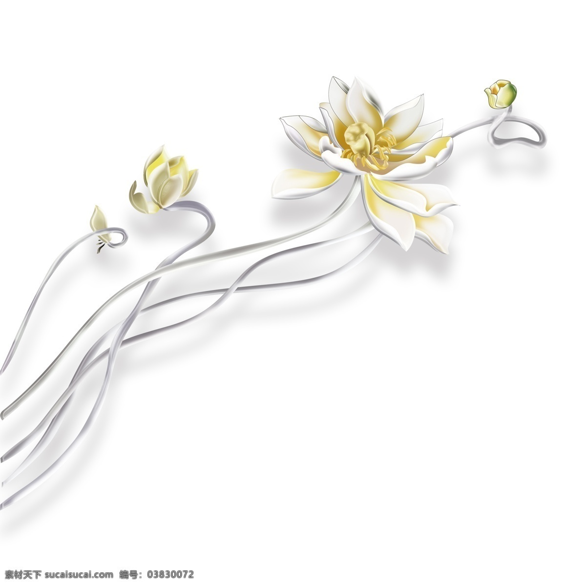 浅白 银色 花朵 元素 唯美 优美曲线 银色花朵 线条装饰