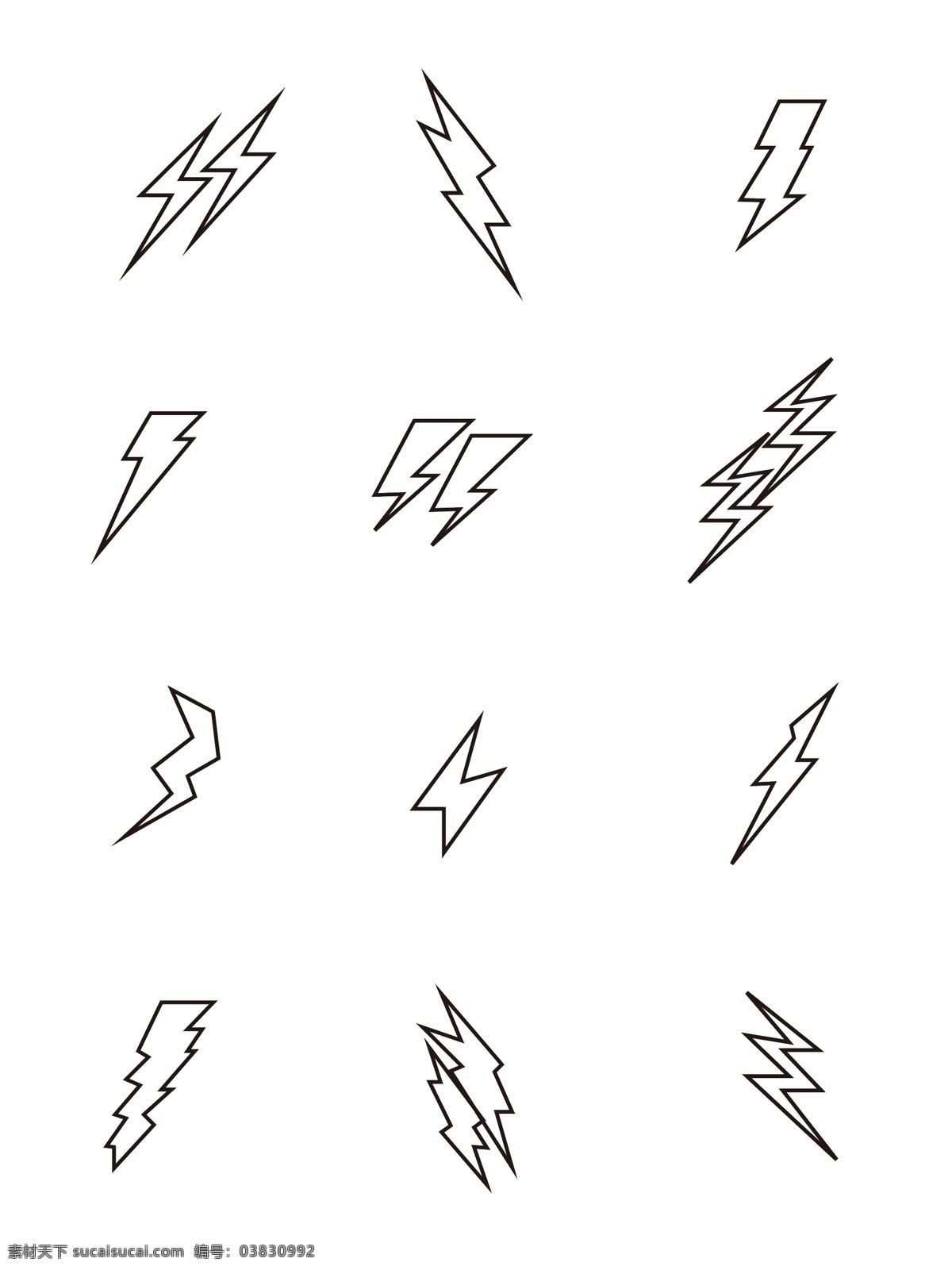 闪电 黑色 图标 简约 矢量 符号 商用 线 可爱 卡通 电