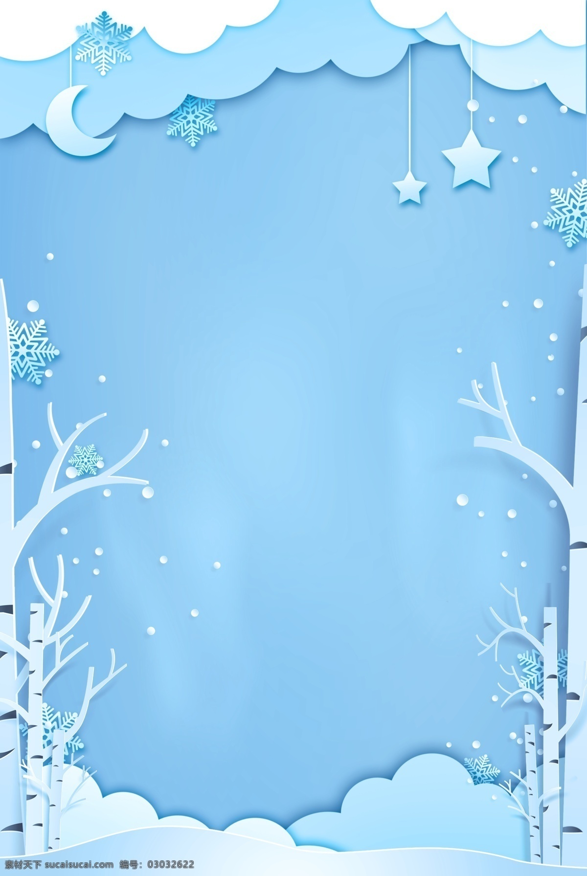 清新 唯美 剪纸 风 冬季 飘 雪 雪花 背景 冬天 飘雪 节日装饰 星星 月亮 立体剪纸 冬季背景 飘雪背景