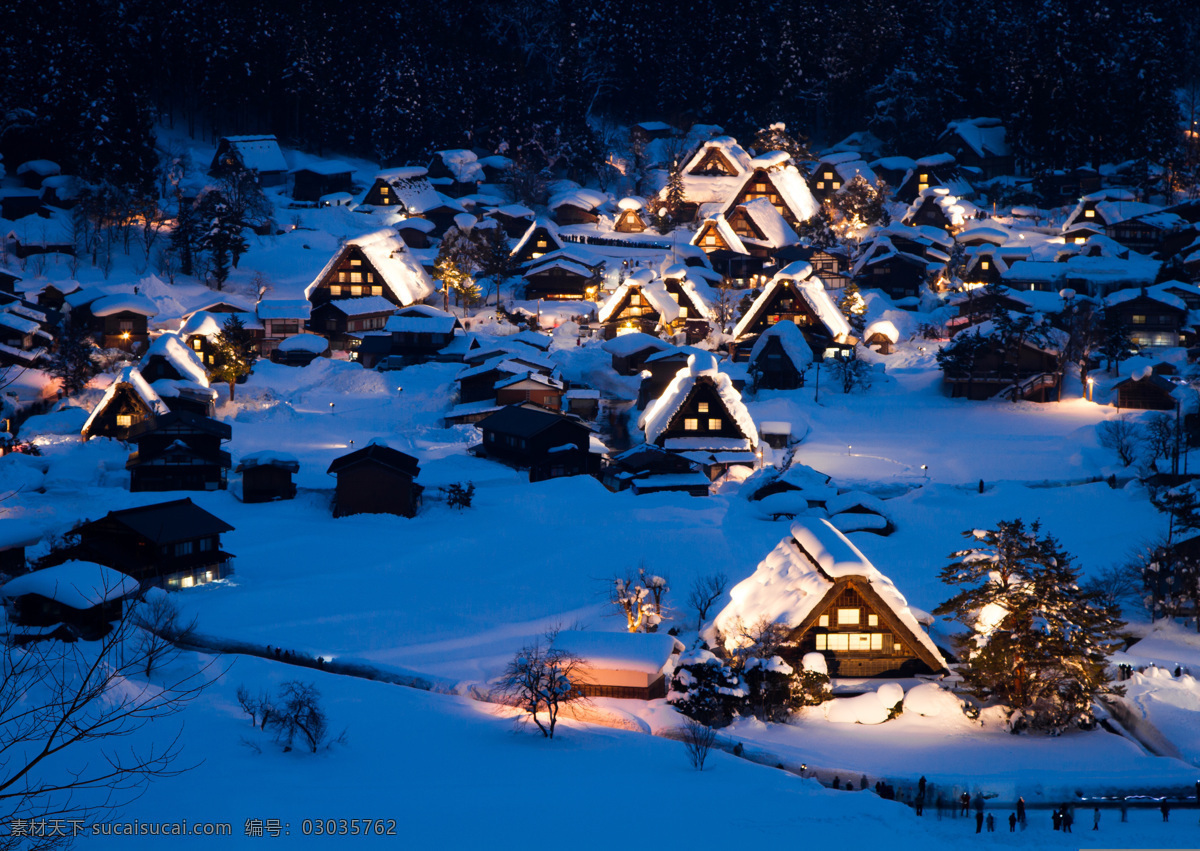 白雪 雪景 雪地 唯美 小屋 夜景 灯光 自然风景 自然景观
