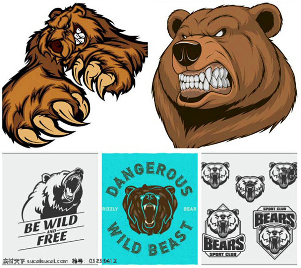 黑白 熊 头 图案 矢量素材 矢量图 设计素材 创意设计 熊头 凶狠 猛兽 动物 棕熊