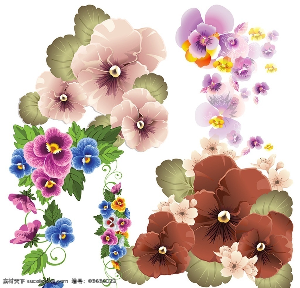 三色堇 三色堇菜 猫儿脸 蝴蝶花 人面花 猫脸花 阳蝶花 鬼脸花 矢量三色堇 三色堇花边 三色堇图案 花卉植物 分层