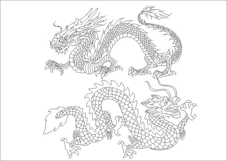 矢量图龙 二龙戏珠 黑白纹样 传统元素 中国风 白色