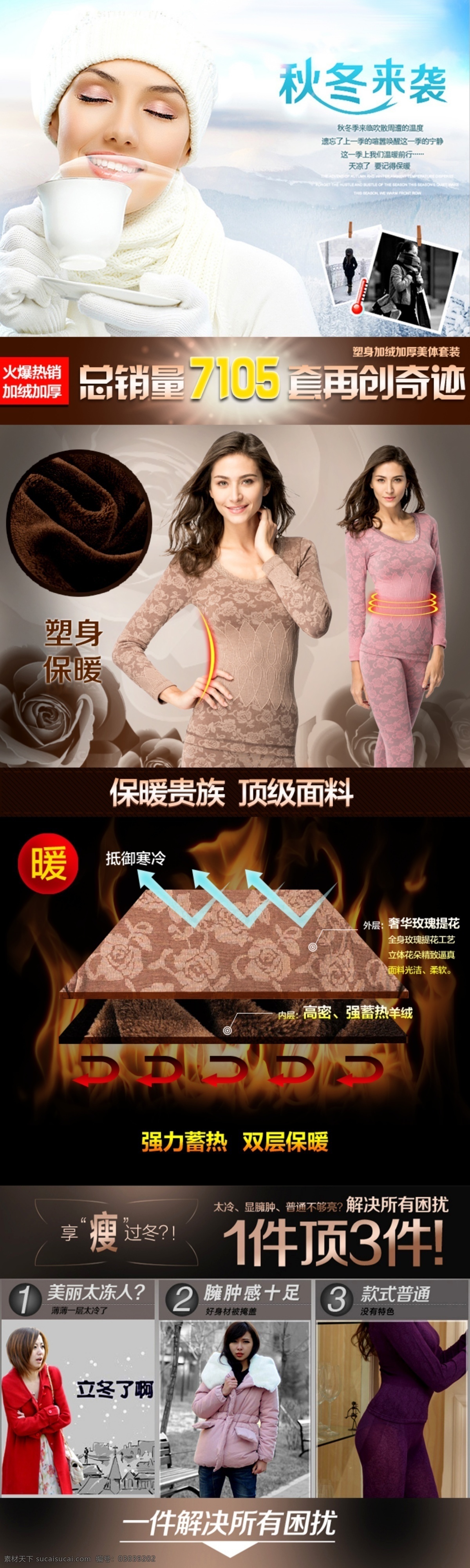 保暖内衣 详情 页 女士 保暖 套装 图 层 双层特写描述 加 绒 加厚 美体塑身 中文模板 网页模板 源文件