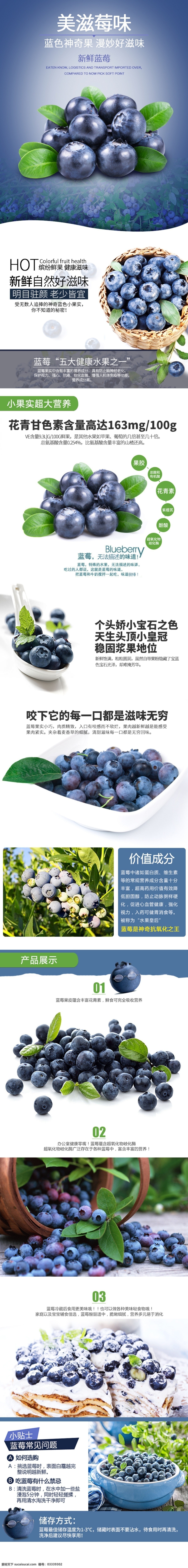 蓝莓详情页 蓝莓 水果 新鲜蓝莓 淘宝详情页 详情 水果详情页 蓝莓价值 健康水果 花青素 美滋美味 白色