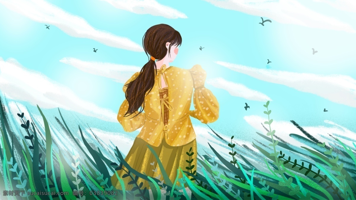 原创 你好 春天 早春 女孩 草 绿色 阳光 温暖