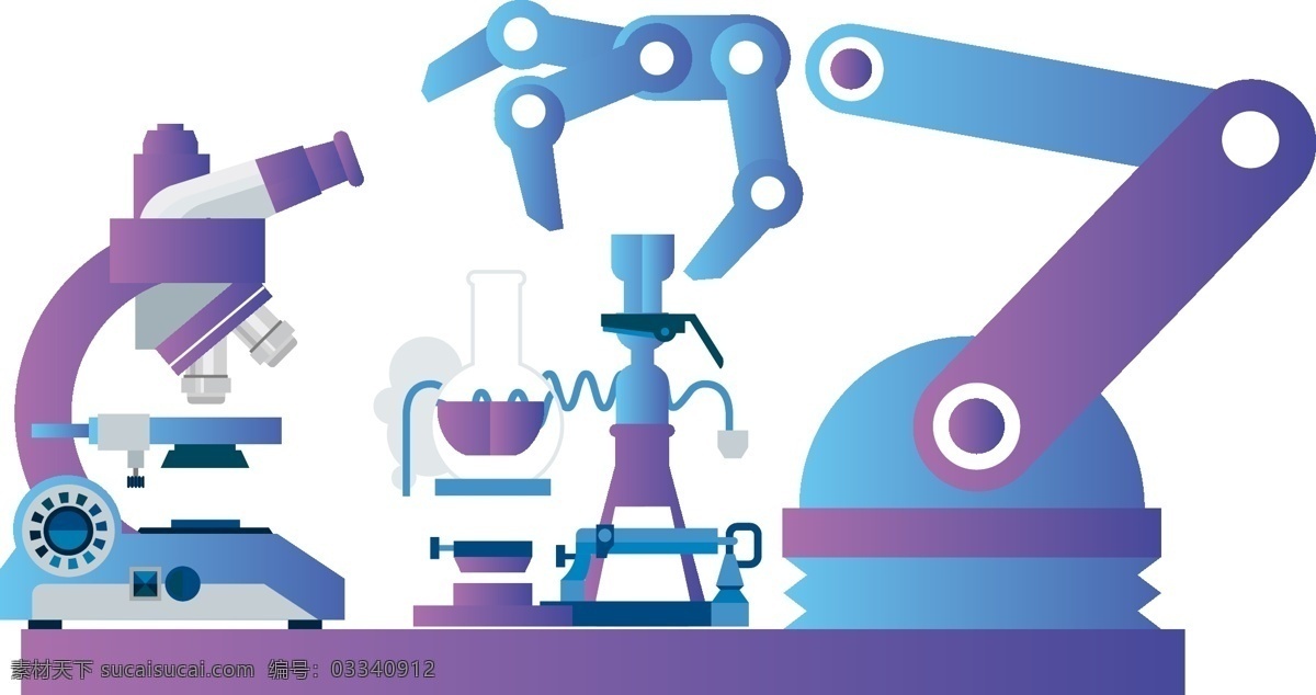 手绘 卡通 机械 机器人 做 实验 原创 元素 科技 智能 简约 显微镜 设计元素 机械臂 做实验 原创元素