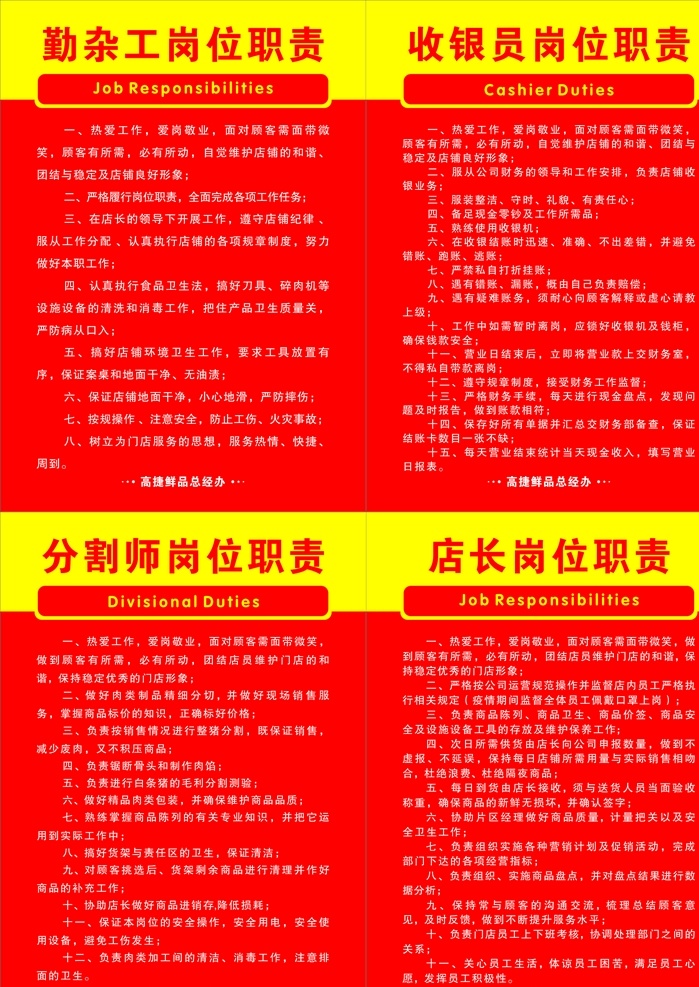 制度 岗位职责 分割师制度 分割师 猪肉分割师 猪肉分割制度 红色制度 猪肉店制度 猪肉制度 卖肉店制度 肉制品店制度 勤杂工制度 勤杂工职责 收银员制度 收银员职责 店长制度 店长职责 零售店制度 公司制度 管理制度