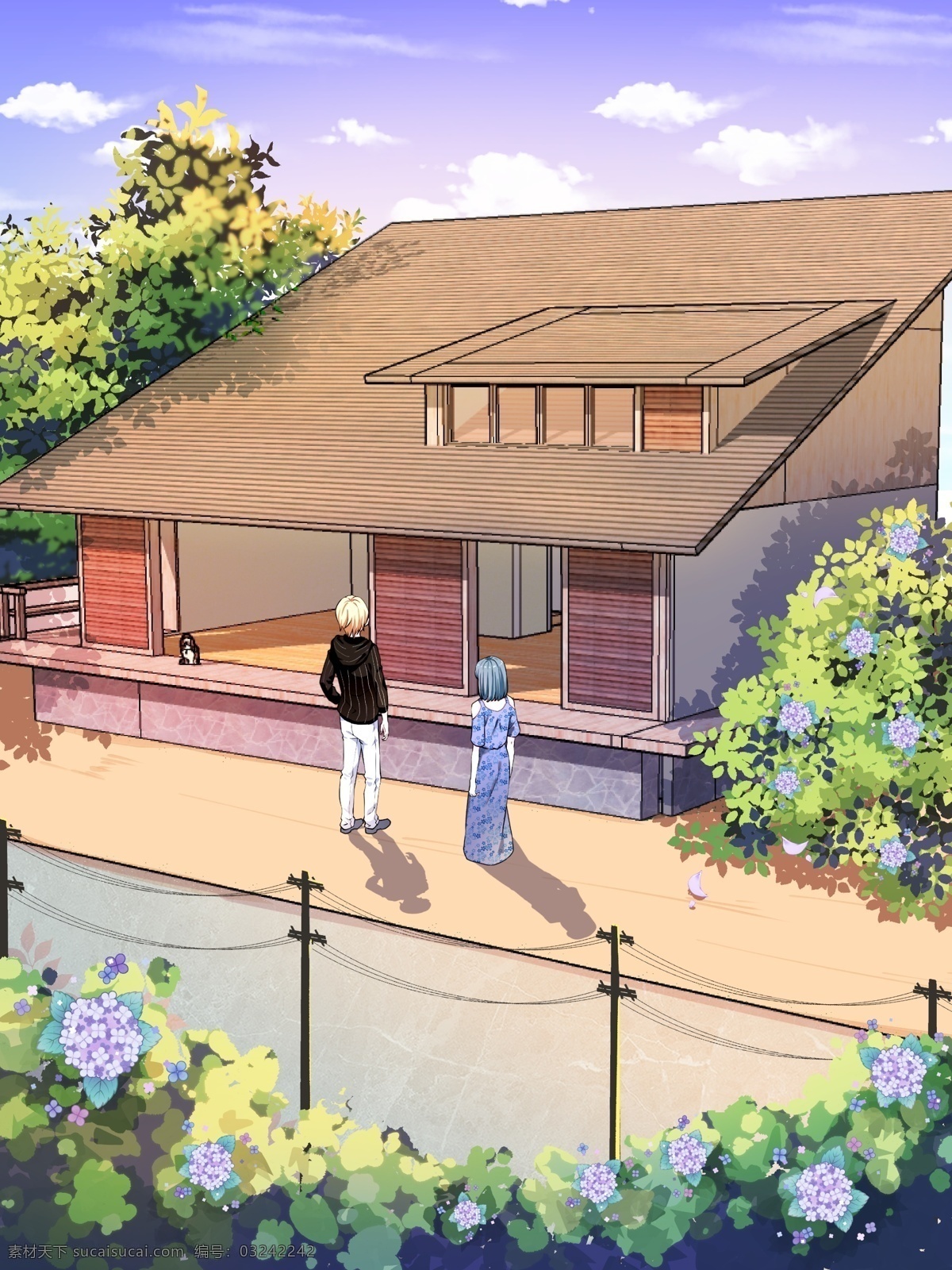 原创 日 漫 风 情侣 插画 风景 手机 微信 banner 日漫 日漫风 别墅 天空 植物 花 壁纸 微博 背景 海报 头图 启动页 闪屏 屏保 小清新 动漫风