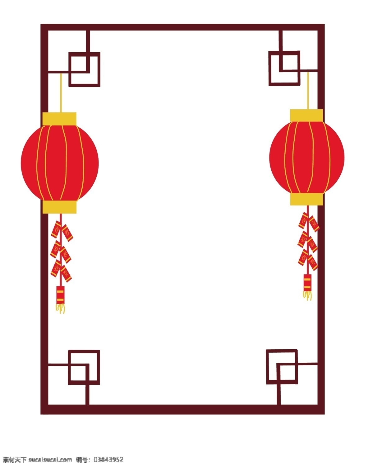 手绘 新年 灯笼 边框 红色的灯笼 中国风边框 漂亮的边框 卡通边框 手绘新年边框 红色的鞭炮