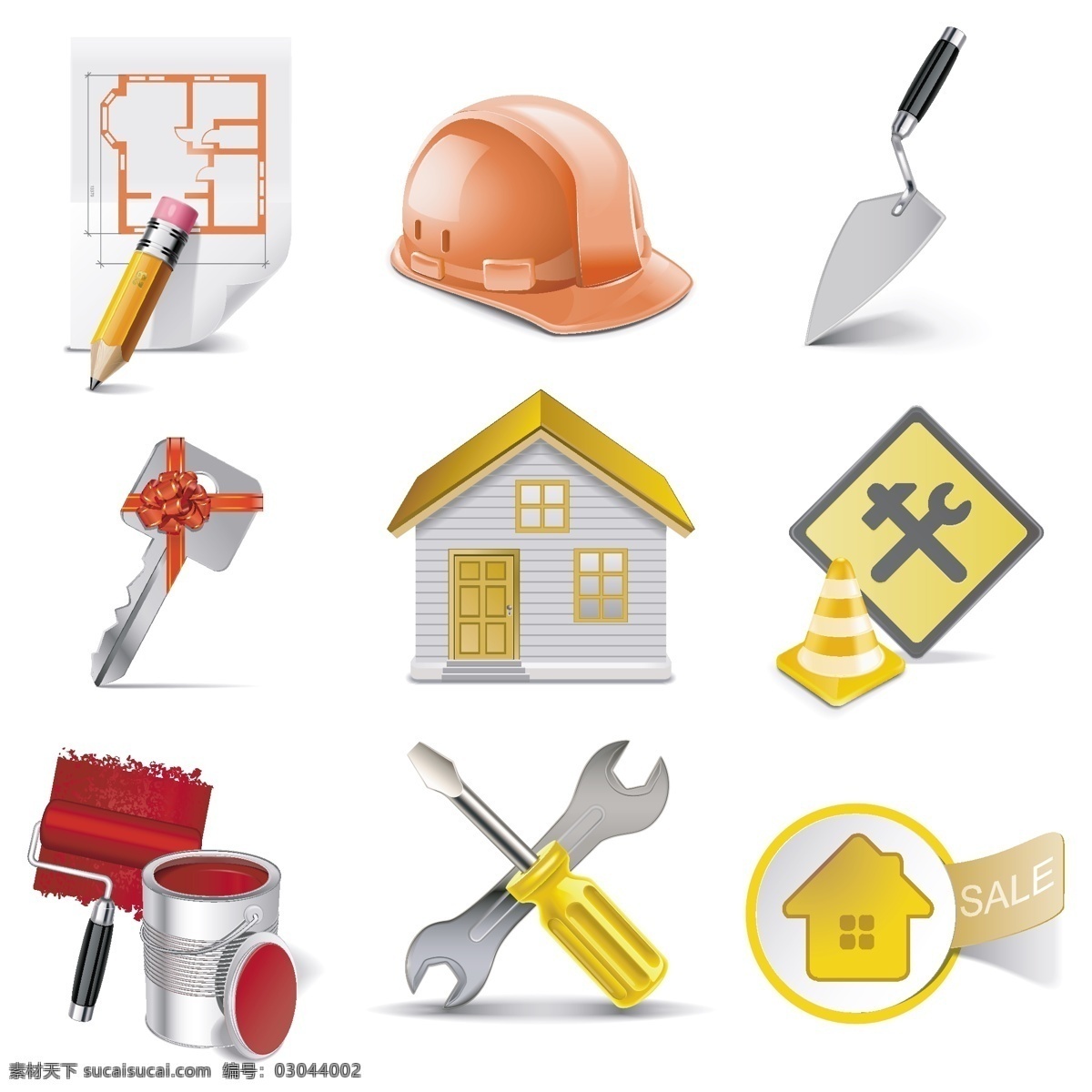 建筑图标 建筑工具 安全帽 图纸 维修工具 油漆建筑图纸 房子 别墅模型 建筑 现代工业 现代科技 图标 标志 标签 logo 小图标 标识标志图标 矢量