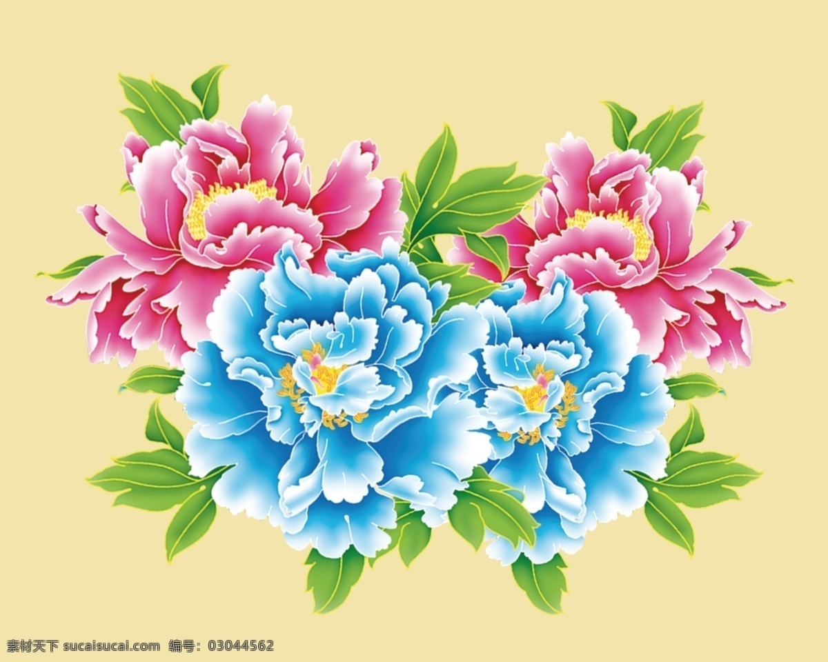 牡丹花 红色 花蕊 花藤 绿叶 盛开 紫色 装饰素材 无框画