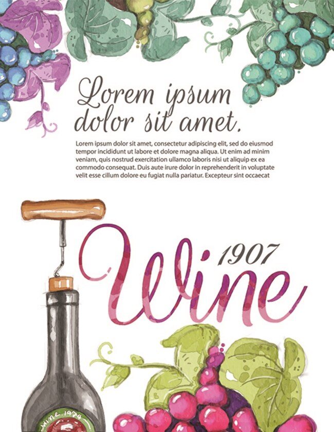 水彩 葡萄酒 海报 古董 矢量 材料 广告背景 广告 背景 背景素材 素材免费下载 葡萄 水果