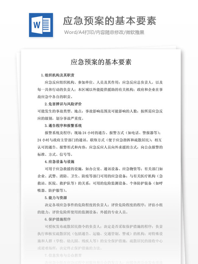企业管理 应急 预案 基本 要素 文档模板 word word文档 实用文档 专业资料 行业