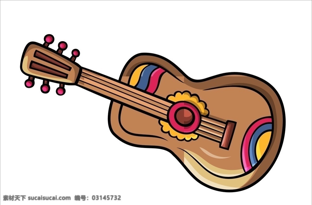 卡通吉他 吉他 卡通乐器 木质吉他 手绘吉他 卡通设计