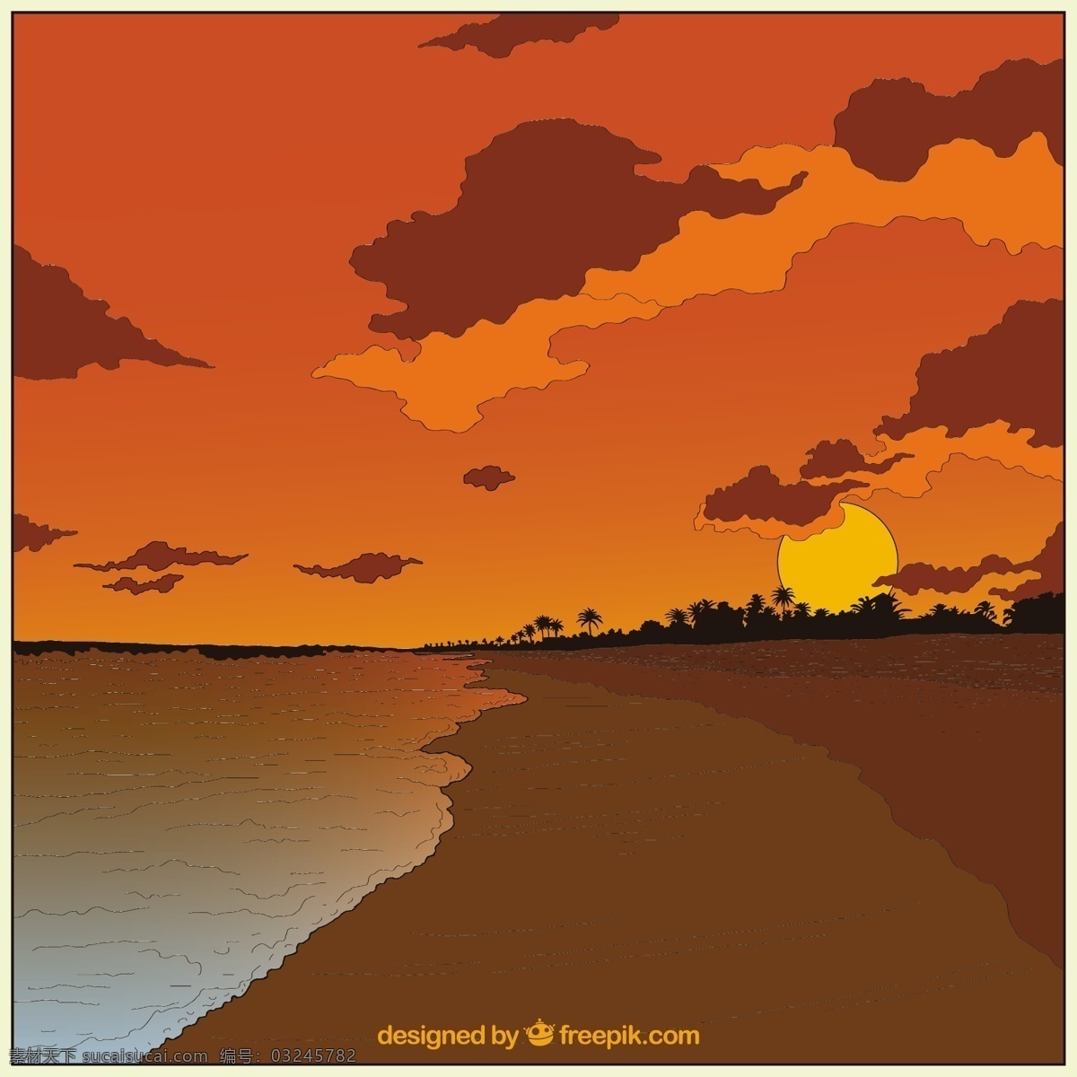 矢量 黄昏 沙滩 风景 自然风景 矢量风景 矢量沙滩 夕阳 云朵 自然