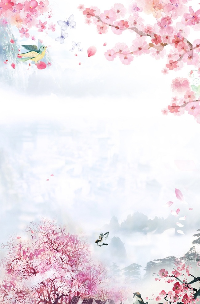 十里 桃花 海报 背景 三生三世 十里桃花 情定终身 桃花飘飘 情人 天空 复古 粉色背景 桃花背景图 平面设计 通用 底纹边框 背景底纹