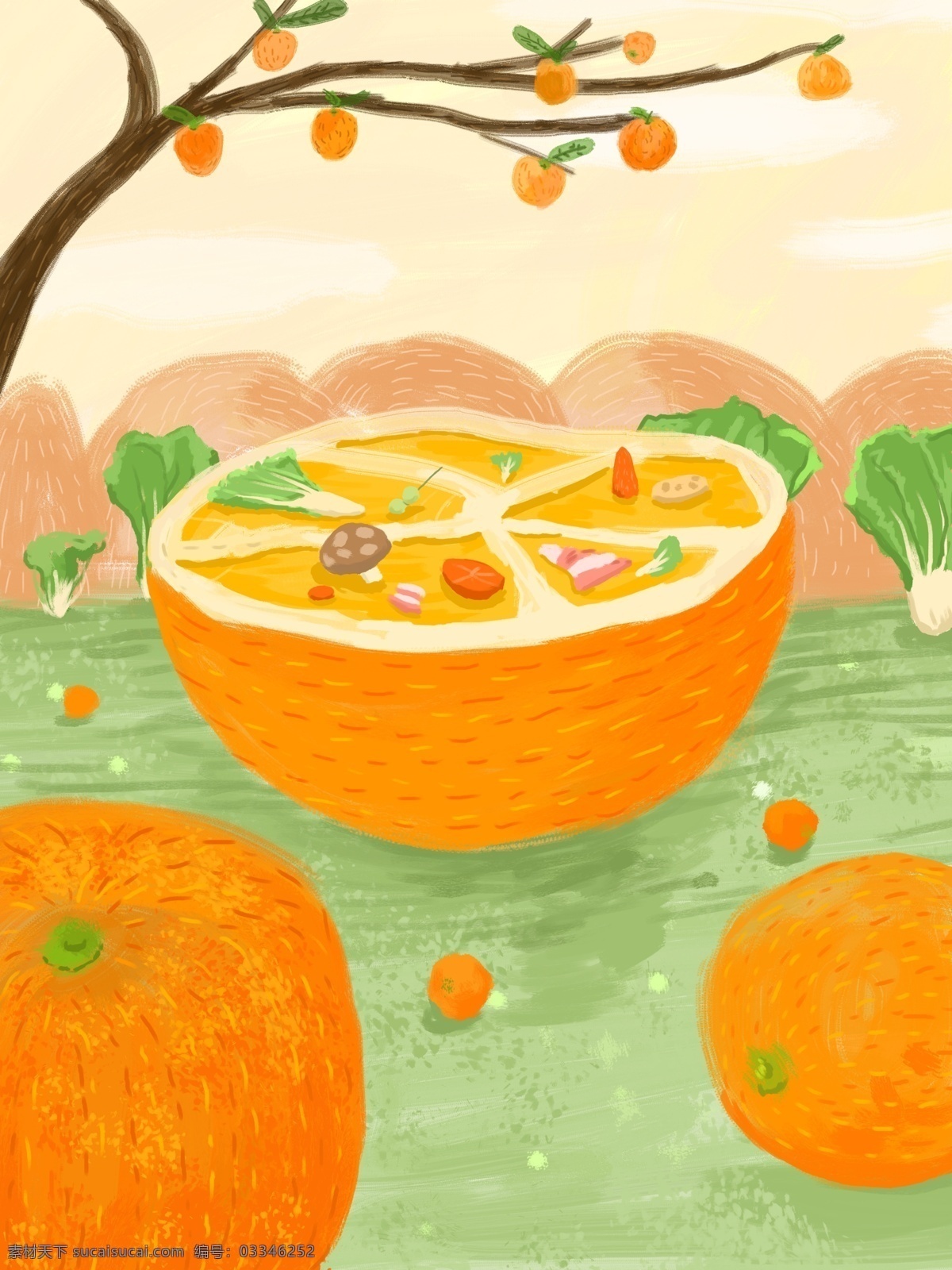 创意 水果 湖面 背景 水果背景 橙子 背景设计 背景图 水果大餐 通用背景 psd背景 背景展板 特邀背景 背景展板图 果树