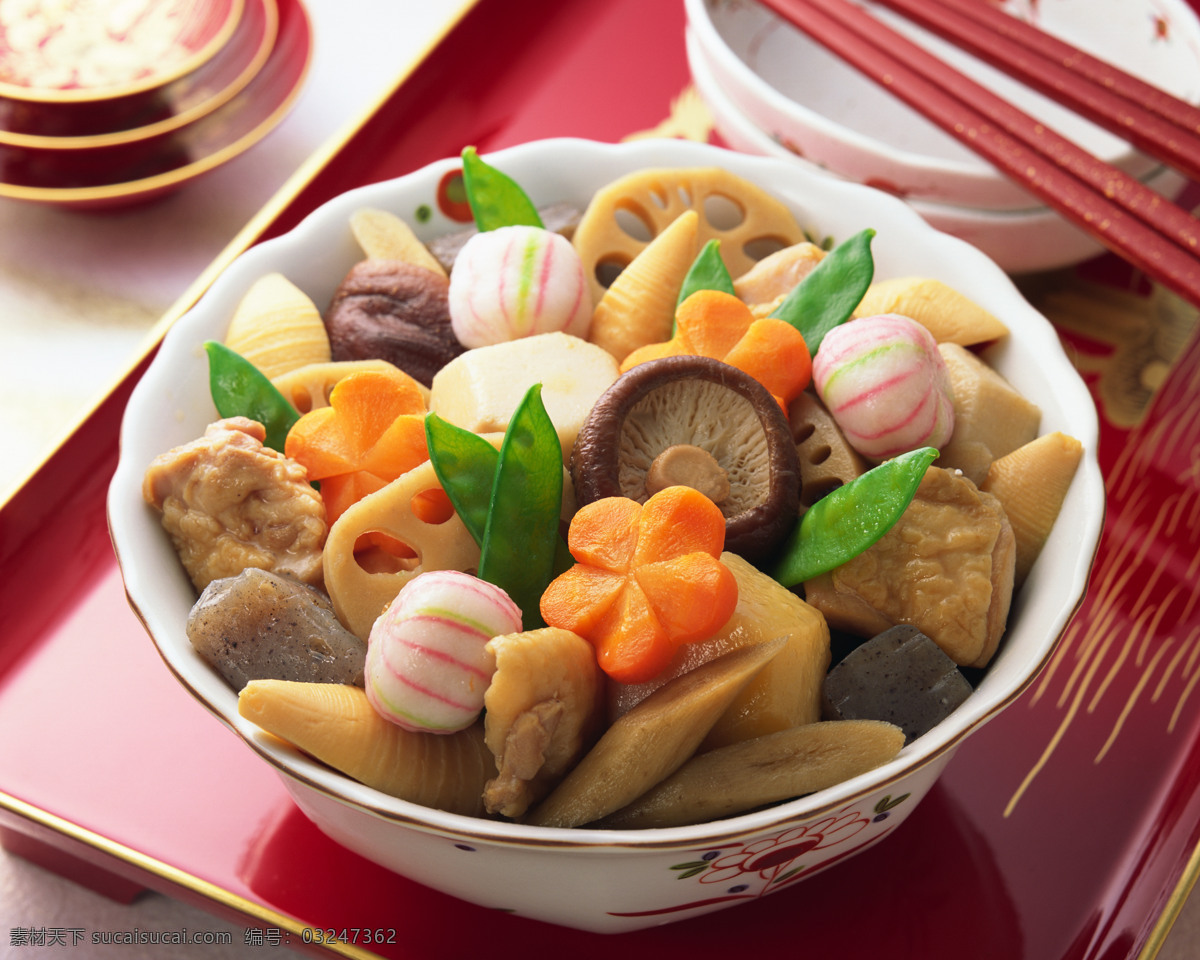 日本料理 料理 盘子 香菇 大蒜 荷兰豆 萝卜干 豆腐 日韩饮食 餐饮美食