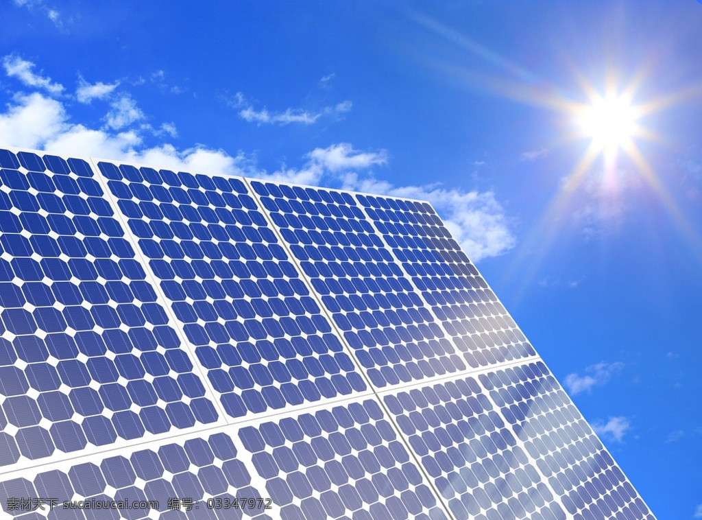 太阳能板 太阳能 蓝天 白云 阳光 光线 光能源 绿色能源 清洁能源 绿色电力 环保 工业生产 现代科技 自可再生能源 现代工业 再生能源 环保能源
