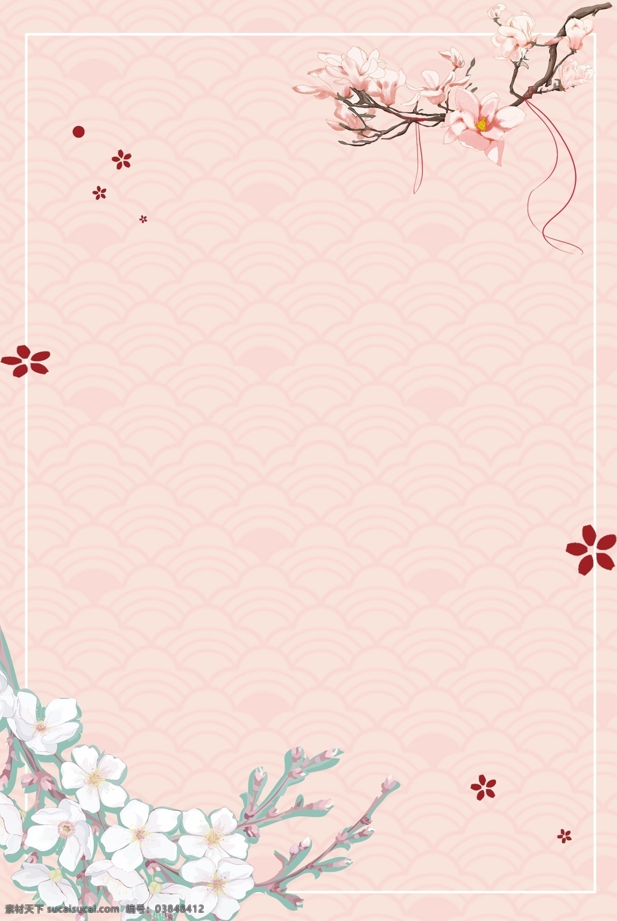 插 画风 一月 鲜花 梅花 海报 插画风 一月鲜花 花瓣 日式 粉色 活泼