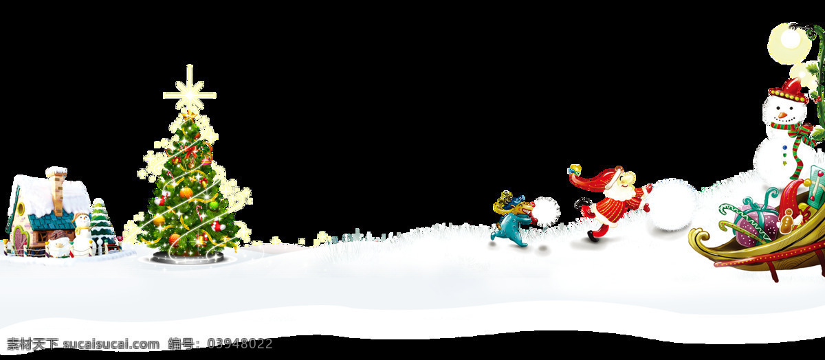 雪地 雪橇 圣诞节 红色 节日 透明素材 免扣素材 装饰图案