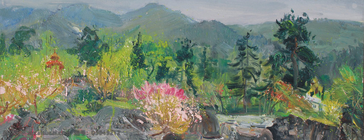 风景 油画 风景油画 花草 绘画书法 树木 文化艺术 乡村风景 远山