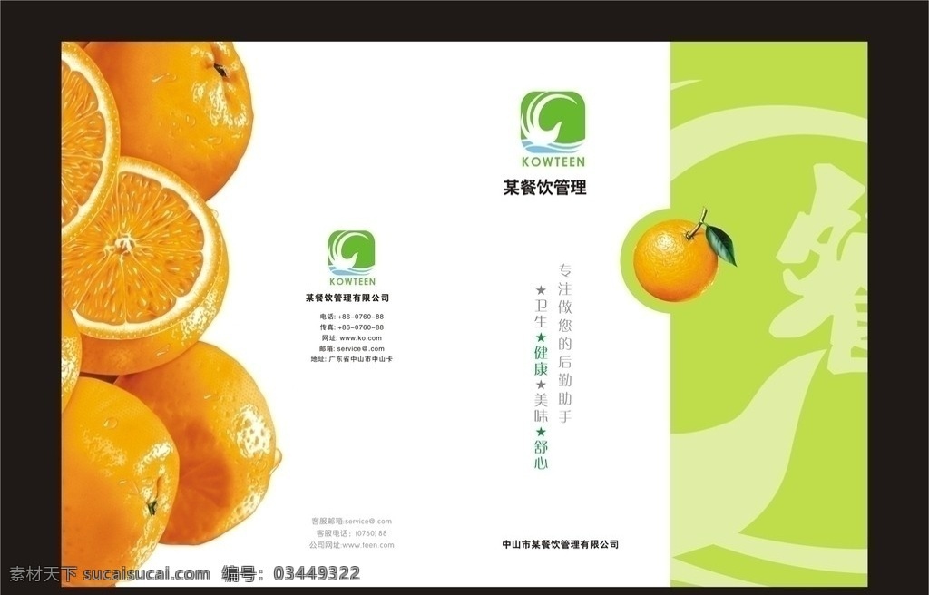 餐饮画册封面 餐饮 画册 封面 橙子 树叶 绿色 环保 健康 画册设计 矢量