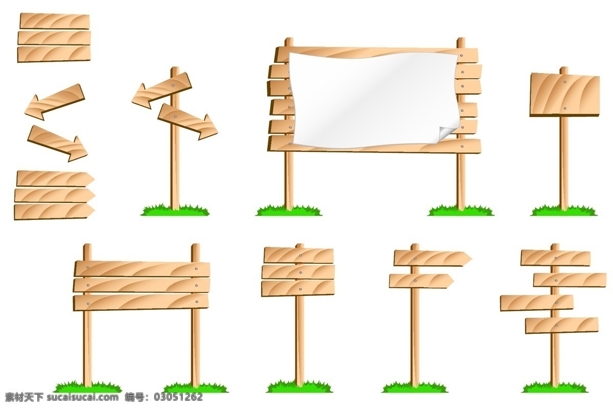 木材 公告 标志 矢量 白色 材料 草 公告板 箭头 路标 木 通知 招牌 董事会 矢量图 日常生活