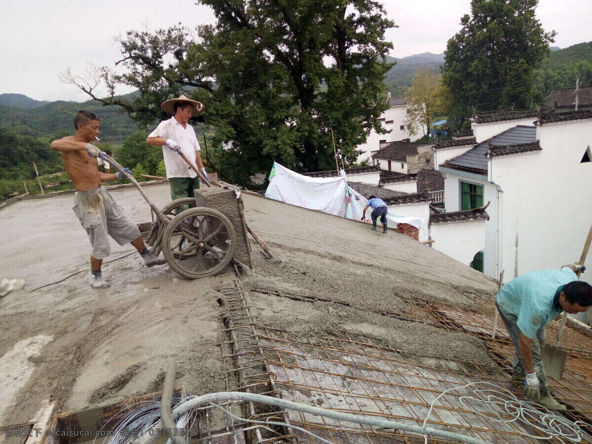 楼房施工 屋顶水泥浇筑 混凝土浇筑 楼面施工 施工 工地 人物图库 职业人物