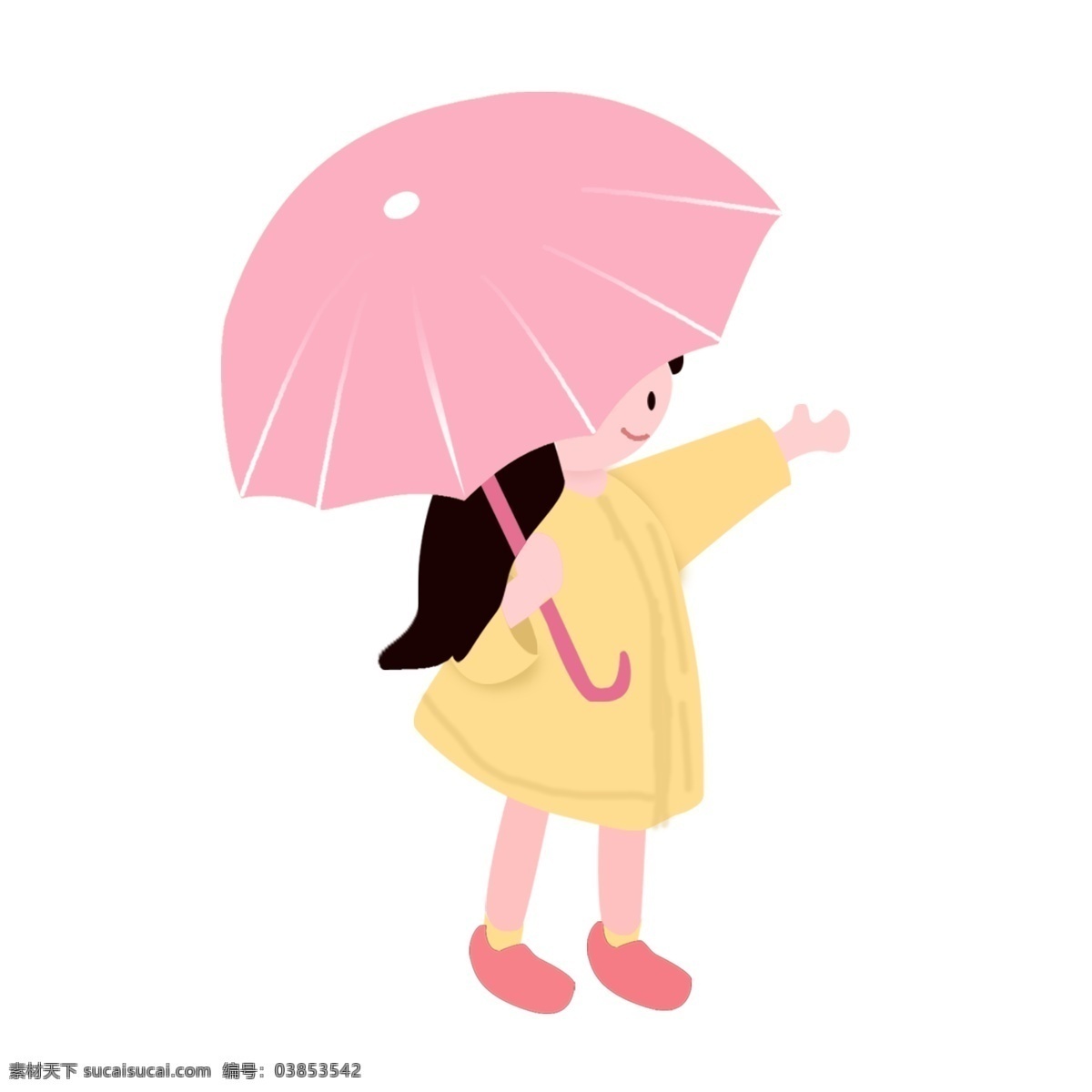 粉红色 雨伞 黄色 衣服 卡通 小人 图案